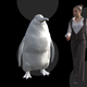 A model of the penguin and a person, having a discussion about business or something.